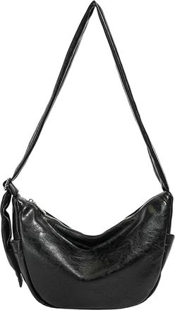 Generic Women PU Shoulder Bag w/Zipper Crossbody Bag Large Capacity for Daily Use(Black)