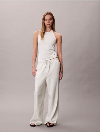 Calvin Klein Jeans Calvin Klein Womens Linen Blend Drawstring Wide Leg Pants - Neutral - XL