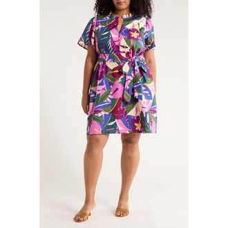 Sugarlips Blain Floral Ema Belted Dress in Purple Multi at Nordstrom, Size 3X