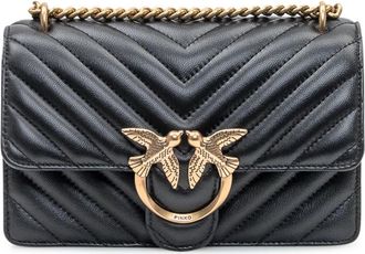Pinko Mini Love Bag One Chevron - Dames - Schoudertassen - Zwart - ONE Size - Leer - Tassen
