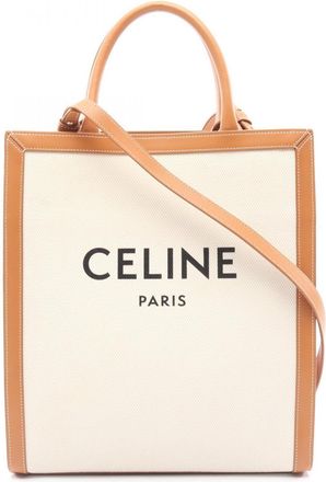 Celine Beige Brown Canvas Leather Handbag Tote Bag (Pre-Owned)