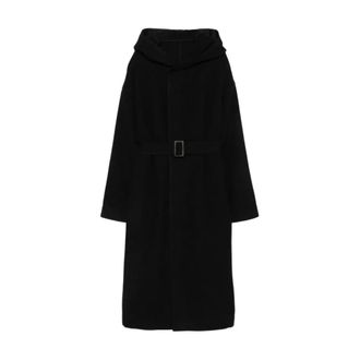 Rick Owens Tower Hooded Belted Coat - Dames - Mantels - Zwart - Maat: S Zijde