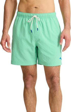 Tommy Bahama Naples Surf Seersucker Volley Swim Trunks in Turq Cabbage at Nordstrom, Size Xx-Large