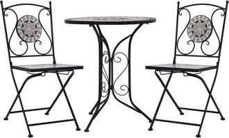 vidaXL Set Mesa Y Sillas Bistr&oacute; Mosaico 3 Pzas Baldosa Cer&aacute;mica Gris Vidaxl