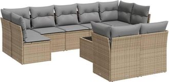 vidaXL Juego De Sof&aacute;s Jard&iacute;n Con Cojines Beige 10 Pzas Rat&aacute;n Sint&eacute;tico Vidaxl