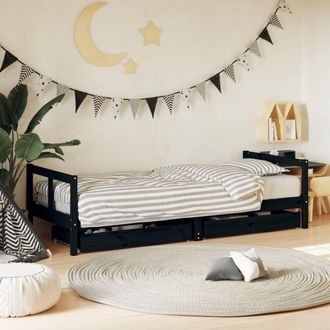 vidaXL Estructura De Cama Ni&ntilde;os Con Cajones Madera Pino Negro 80x200cm Vidaxl