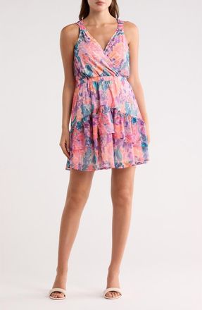 Lovestitch Floral Sleeveless Mesh Minidress in Blush/Teal at Nordstrom Rack, Size Medium