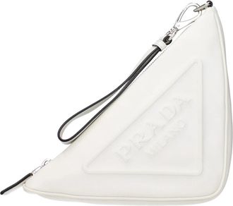 Prada Witte Leren Clutch Tas - Dames - Clutches - Wit - ONE Size - Leer - Tassen