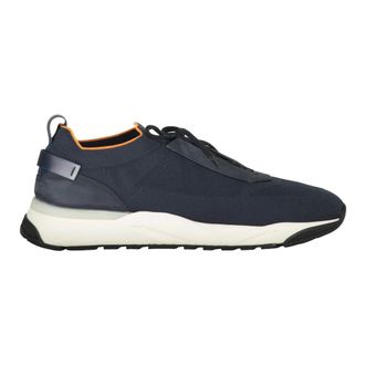 Santoni Sneakers, male, Blue, Size: 11 US Stretch Knit and Nubuck Sneaker