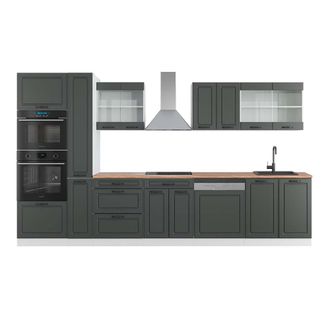 Vicco Mueble De Cocina R-line, Antracita Casa De Campo/blanco, 350 Cm Con Armario Alto, Et Roble