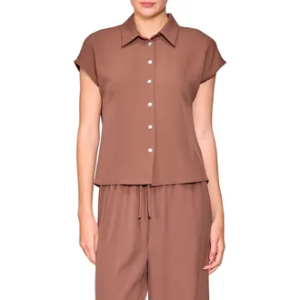 Melloday Cap Sleeve Button-Up Shirt in Brown at Nordstrom Rack, Size X-Small