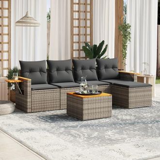 vidaXL Set De Muebles De Jard&iacute;n 6 Pzas Y Cojines Rat&aacute;n Sint&eacute;tico Gris Vidaxl