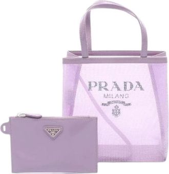 Prada Pre-owned Tote Bags, female, Purple, Size: ONE SIZE Pre-owned Rete Paillettes Leather Mesh Tote Bag