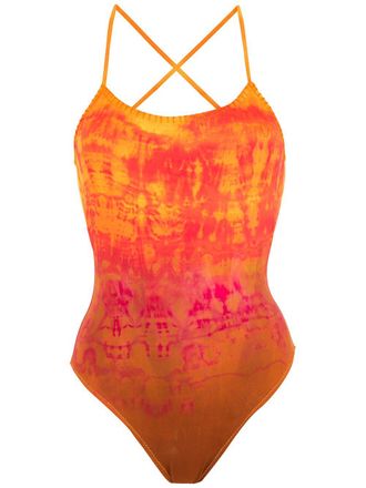 Amir Slama Costume intero con fantasia tie-dye - Arancione