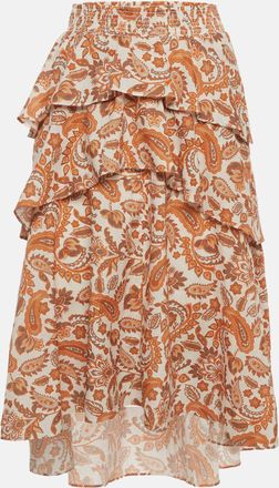 Maje Off-White/orange Paisley Print Cotton Asymmetrical Midi Skirt