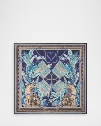 Ferragamo Poised Leopards Print Silk Scarf