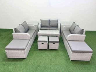 Fimous PE Wicker Rattan Furniture Sofa Sets with Coffee Table Love Sofa in Light Grey