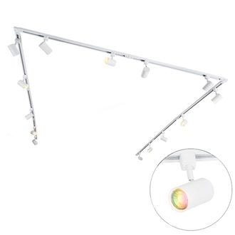 QAZQA Qazqa Moderno Sistema De Riel Inteligente Monof&aacute;sico Con 14 Focos Blancos Incl. Wifi Gu10 - Jeana Acero Alargada Adecuado Para Led Max. 14 X 4.5 Watt