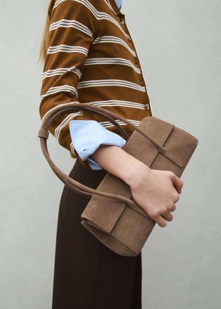 Mango Borsa spalla crosta di cuoio marrone medio - Donna - Taglia unica - MANGO