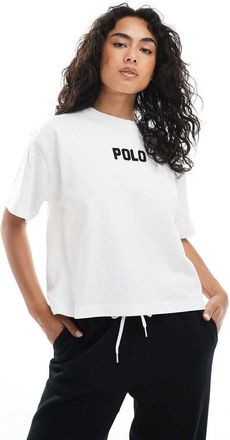 Polo Ralph Lauren T-shirt bianca e rossa squadrata con logo-Bianco