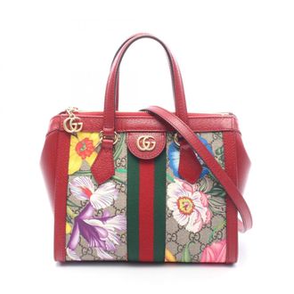Gucci Beige Multi-Color Red Color Coated Canvas Leather Handbag Tote Bag (Pre-Owned)