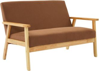 Sweeek Sofá-banco 2 plazas, pana, patas de madera, marrón