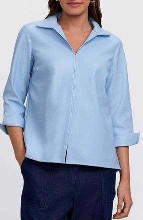 Foxcroft Agnes Faux Leather Long Sleeve Popover Top in Sky Blue at Nordstrom, Size X-Small