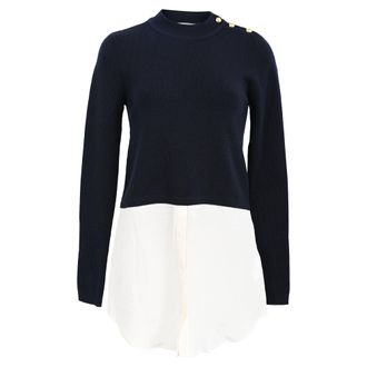 Sandro Sandro Salima Layered Effect Sweater in Navy Blue Merino Wool