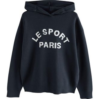 Next Intarsia Graphic Sweater Hoodie in Navy at Nordstrom, Size Small