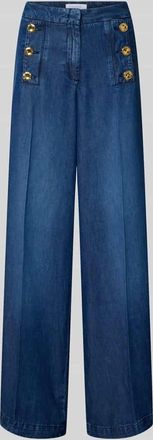 Rich & Royal Wide Leg Jeans mit Zierkn&ouml;pfen und franz&ouml;sischen Eingrifftaschen in Dunkelblau, Gr&ouml;&szlig;e 34