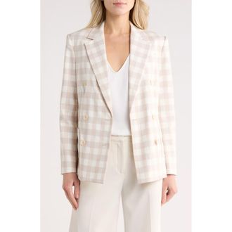 SIMKHAI Margaux Double Breasted Blazer in Sand Gingham at Nordstrom Rack, Size 10