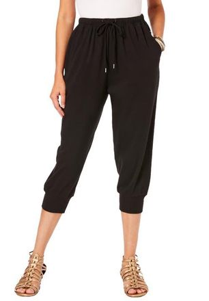 Roaman's Plus Size Soft Knit Capri Pant With Drawstring Waist in Black at Nordstrom, Size Medium