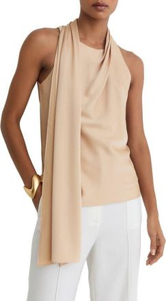 Reiss Taylor Crepe Scarf Neck Top in Neutral at Nordstrom, Size 12