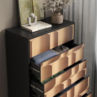 Vicco C&oacute;moda Eliza, Negro/roble, 76 X 120 Cm Con 5 Cajones Vicco