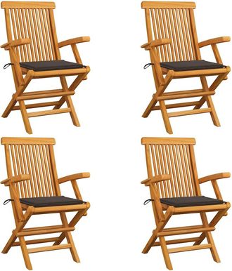 vidaXL Sillas De Jard&iacute;n 4 Uds Madera Teca Con Cojines Gris Taupe Vidaxl