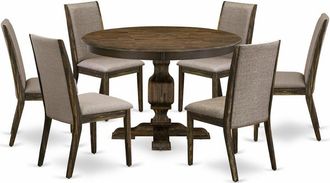 East West Furniture 7 Piece Kitchen Table Set Contains a Kitchen Table and 6 Dark Khaki Linen Fabric Dining Room Chairs with High Back