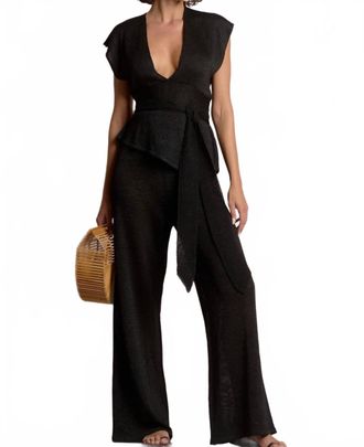 Elan Sophia Plunge V-Neck Blouse In Black