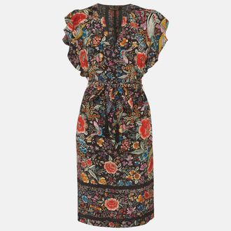 Roberto Cavalli Multicolour Floral Print Silk Belted Mini Dress