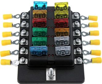OEM Caja De Fusibles De Cuchilla De 12 V&iacute;as Con Led, 10 Fusibles, 10 Terminales, Para Embarcaciones Marinas, Caravanas Y Barcos De 12v Y 24v