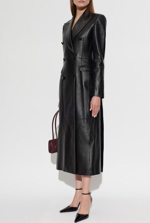 Alaia Leather Coat, Womens, Black