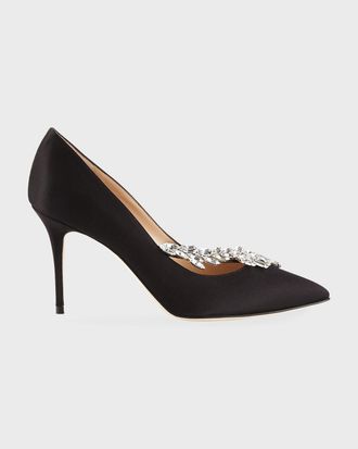 Manolo Blahnik Nadira Jeweled Satin 90mm Pump