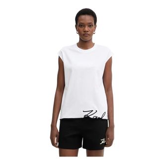 Karl Lagerfeld Tops, Dames, Wit, L, Katoen, Signature Hem Tank Top