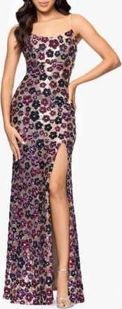 Betsy & Adam Floral Sequin Gown in Plum at Nordstrom Rack, Size 14