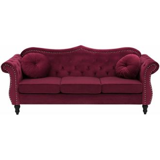 Beliani Beliani - Divano in Velluto Rosso a 3 Posti in Stile Chesterfield con Cuscini Retr&ograve; Skien