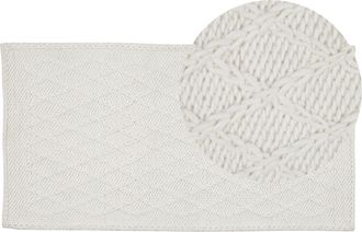 Beliani Alfombra De Lana Blanco Crema Con Viscosa 80 X 150 Cm Rectangular Tejida A Mano