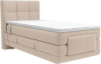 Vente-Unique Conjunto completo boxspring cabecero capiton&eacute; + somieres relajaci&oacute;n el&eacute;ctrico + colch&oacute;n + cubrecolch&oacute;n - 100 x 200 cm - Tela - Beige - LODI de PALACIO
