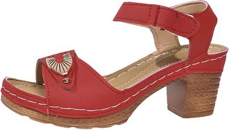 Generic Womens Low Block Heel Sandals 2026 Dressy Open Toe Hollow Out Wedge Shoes with Fan Metal Ornament & Adjustable Ankle Strap Summer Beach Walking Shoes 