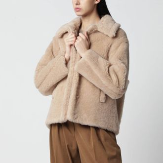 Max Mara Cappotto crop in Teddy di alpaca e lana beige chiaro