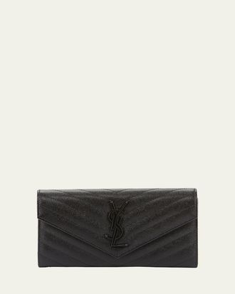 Saint Laurent YSL Monogram Large Flap Wallet in Grained Leather