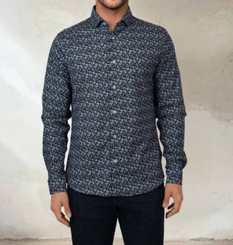 Stone Rose Nova Snowbrush Printed Shirt In Dark Navy